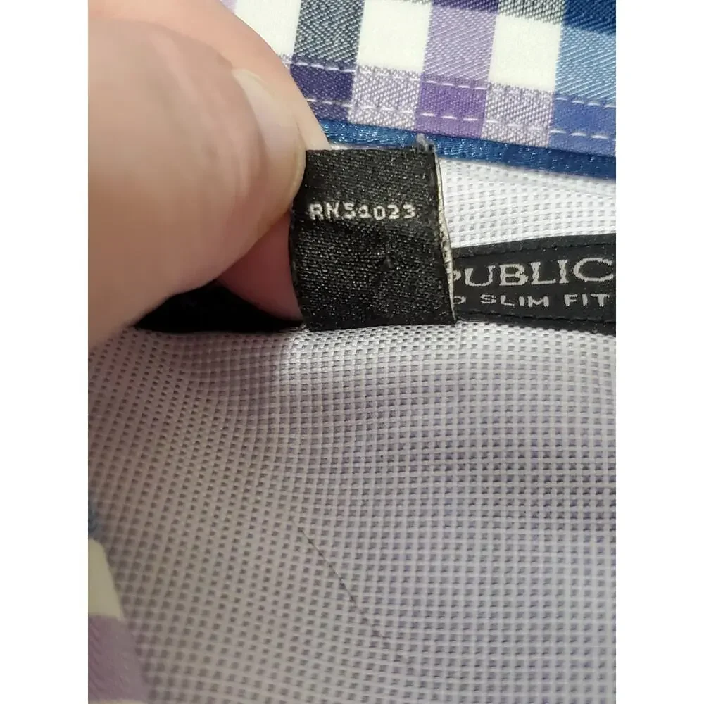 Banana Republic Non Iron Tailored Slim Fit Shirt Mens M Purple Blue Plaid Button